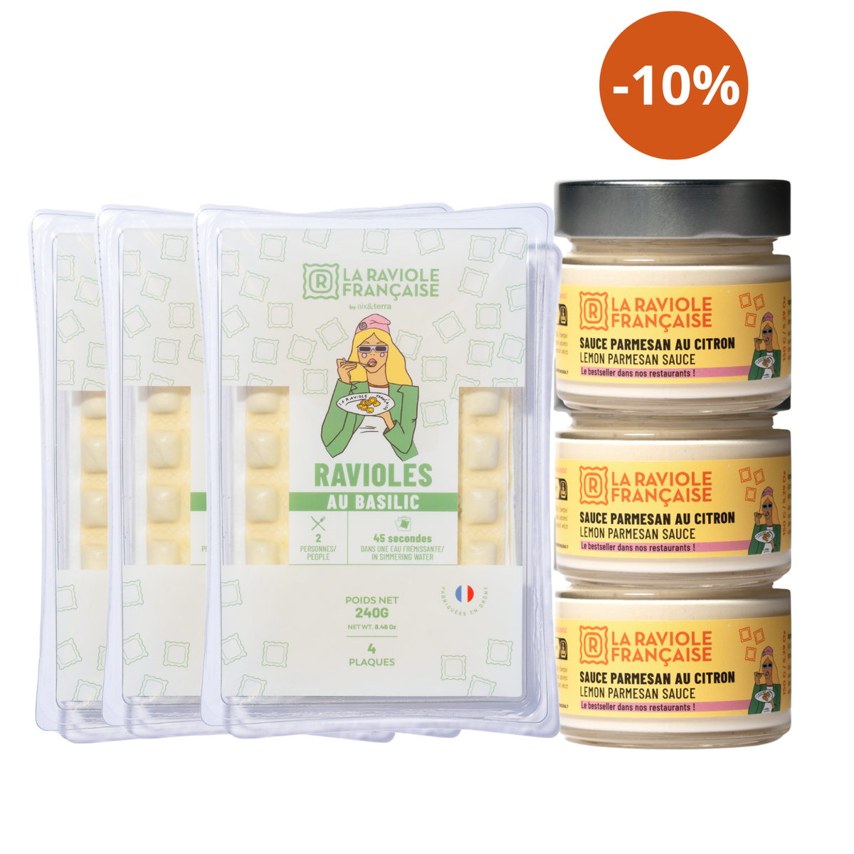 Pack ravioles basilic et sauces parmesan citron